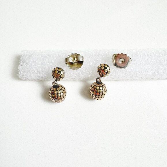 John Hardy Vintage 925 Silver 18K Yellow Gold Dot Oval Drop Pierced Earrings - Picture 3 of 7